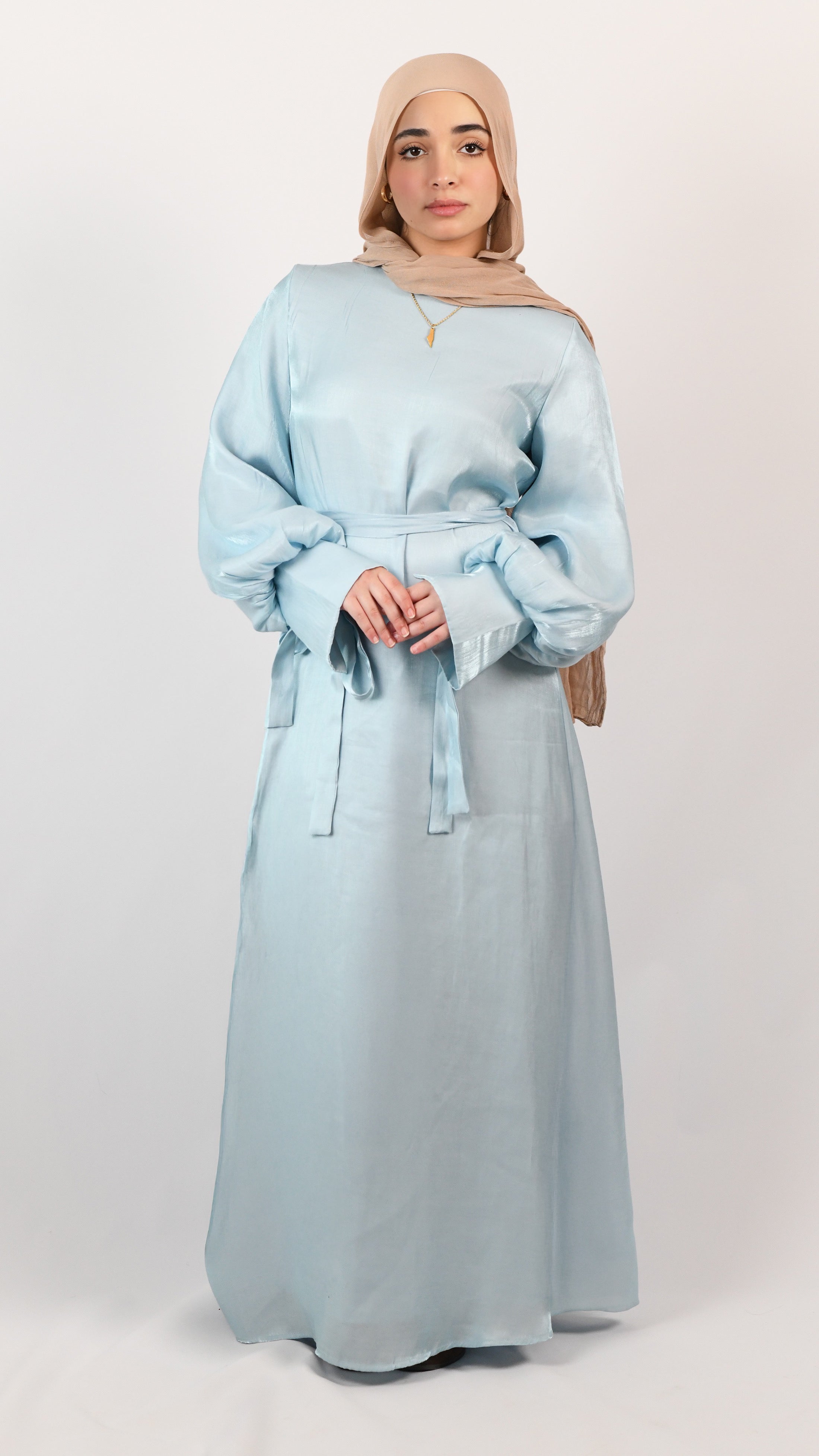 Lena Tie Sleeve Dress - Shimmery Powder Blue