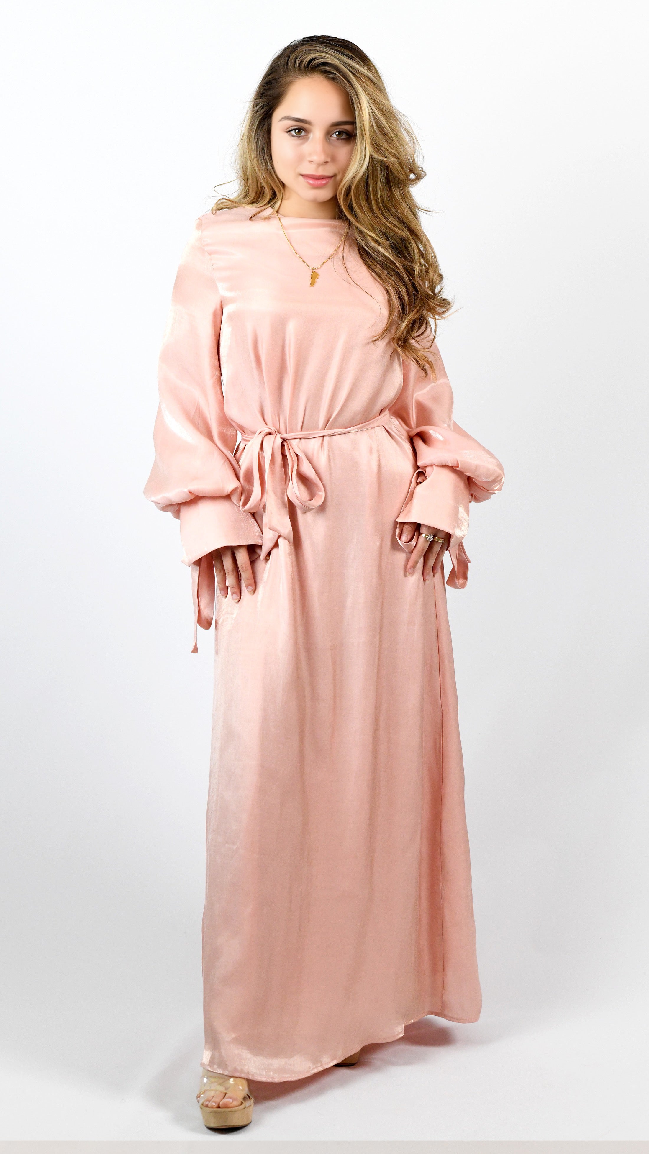 Lena Tie Sleeve Dress - Shimmery Baby Pink