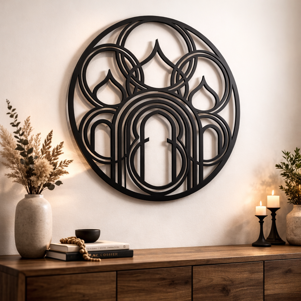 Abstract Mosque Black Metal Wall Art