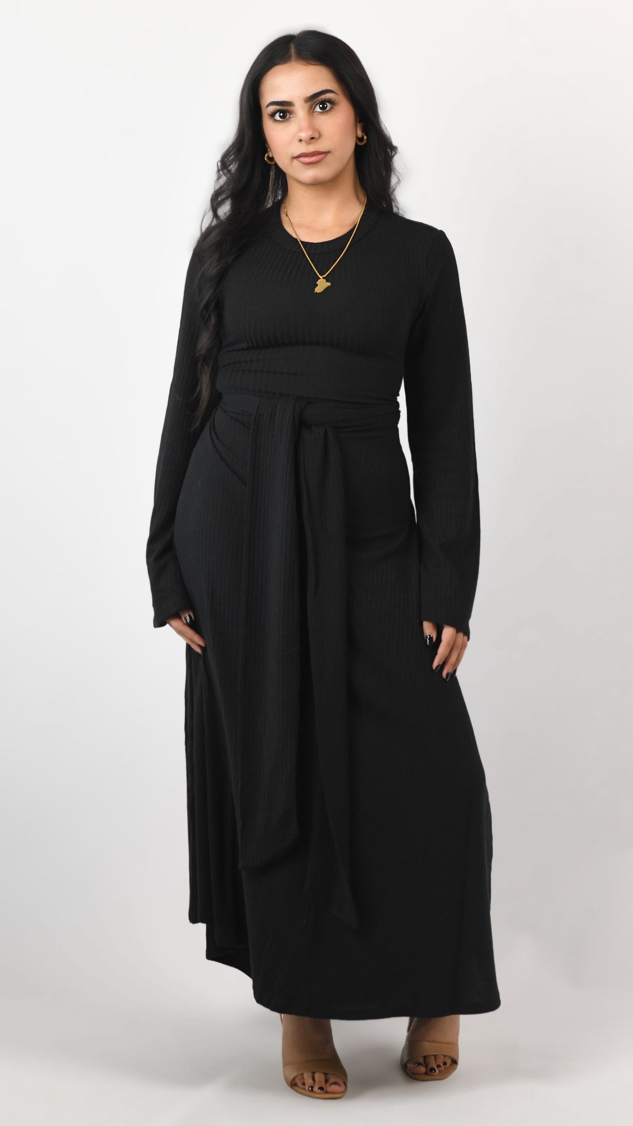 Amina Waist Tie Dress - Onyx