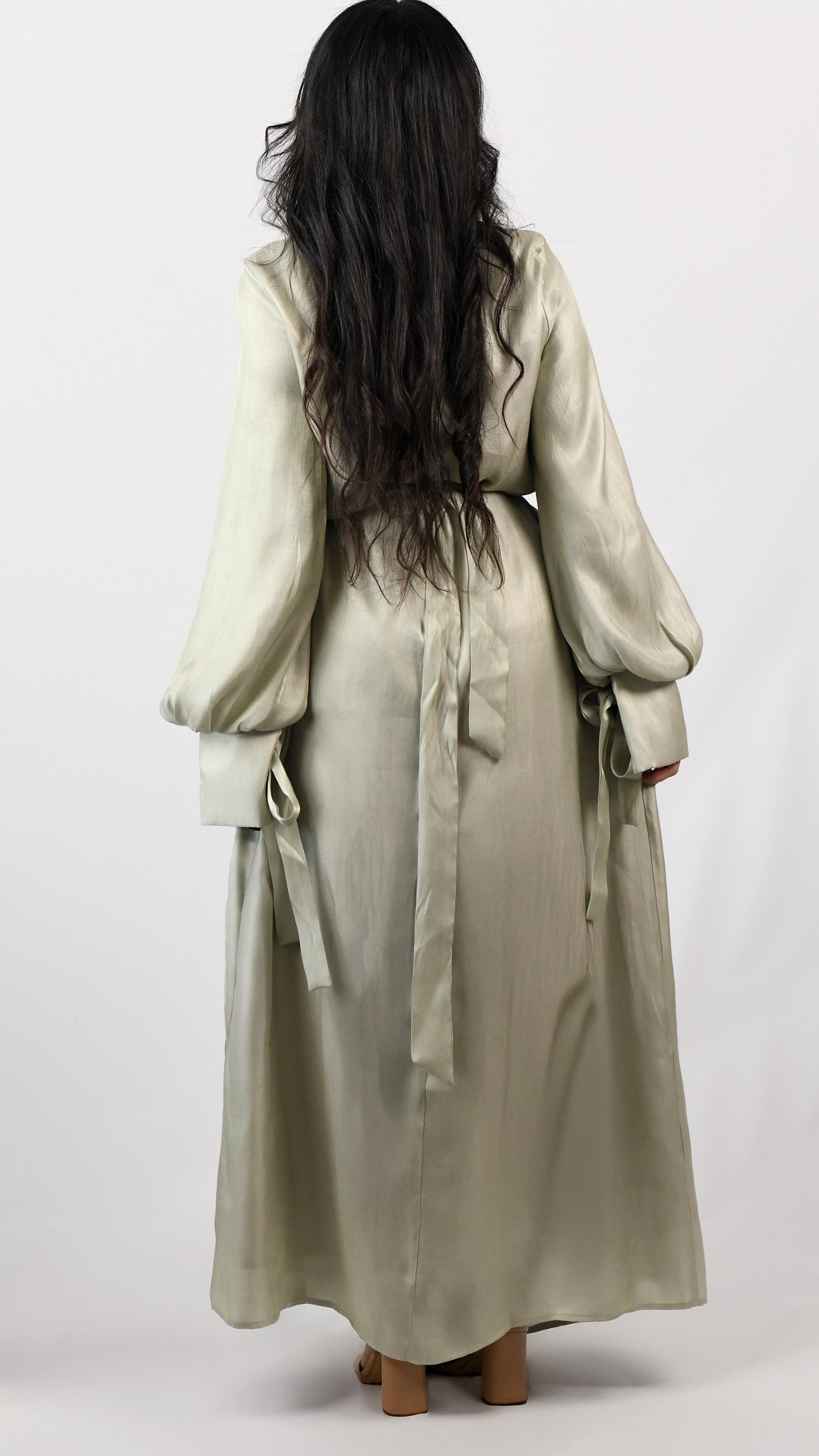 Lena Tie Sleeve Dress - Shimmery Olive