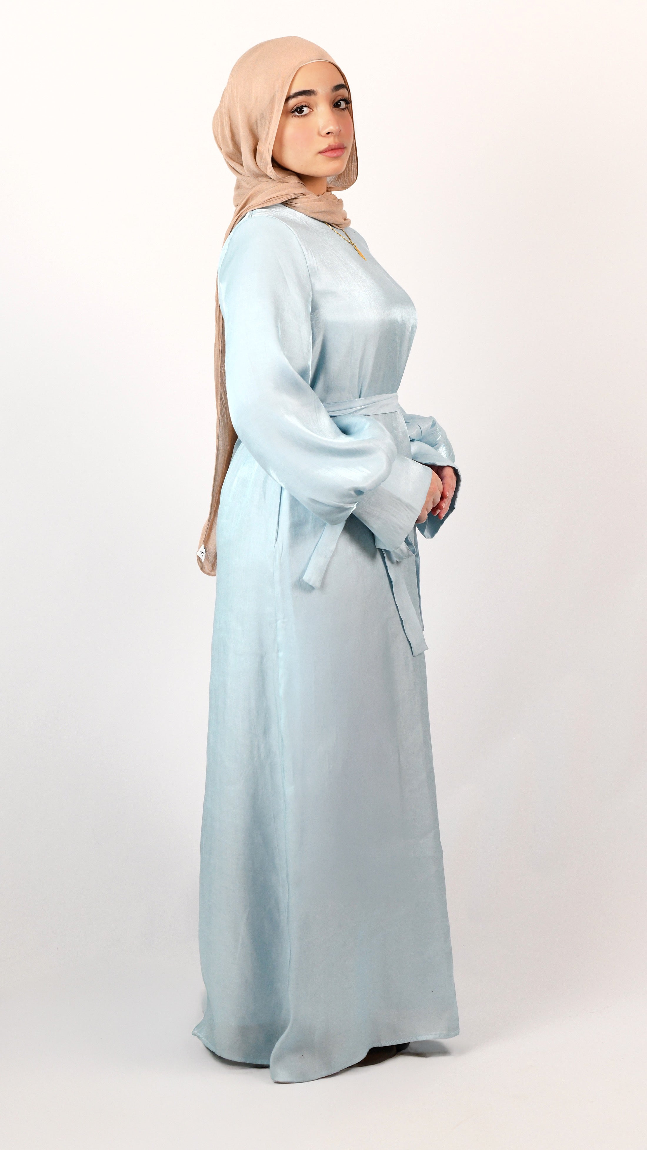 Lena Tie Sleeve Dress - Shimmery Powder Blue