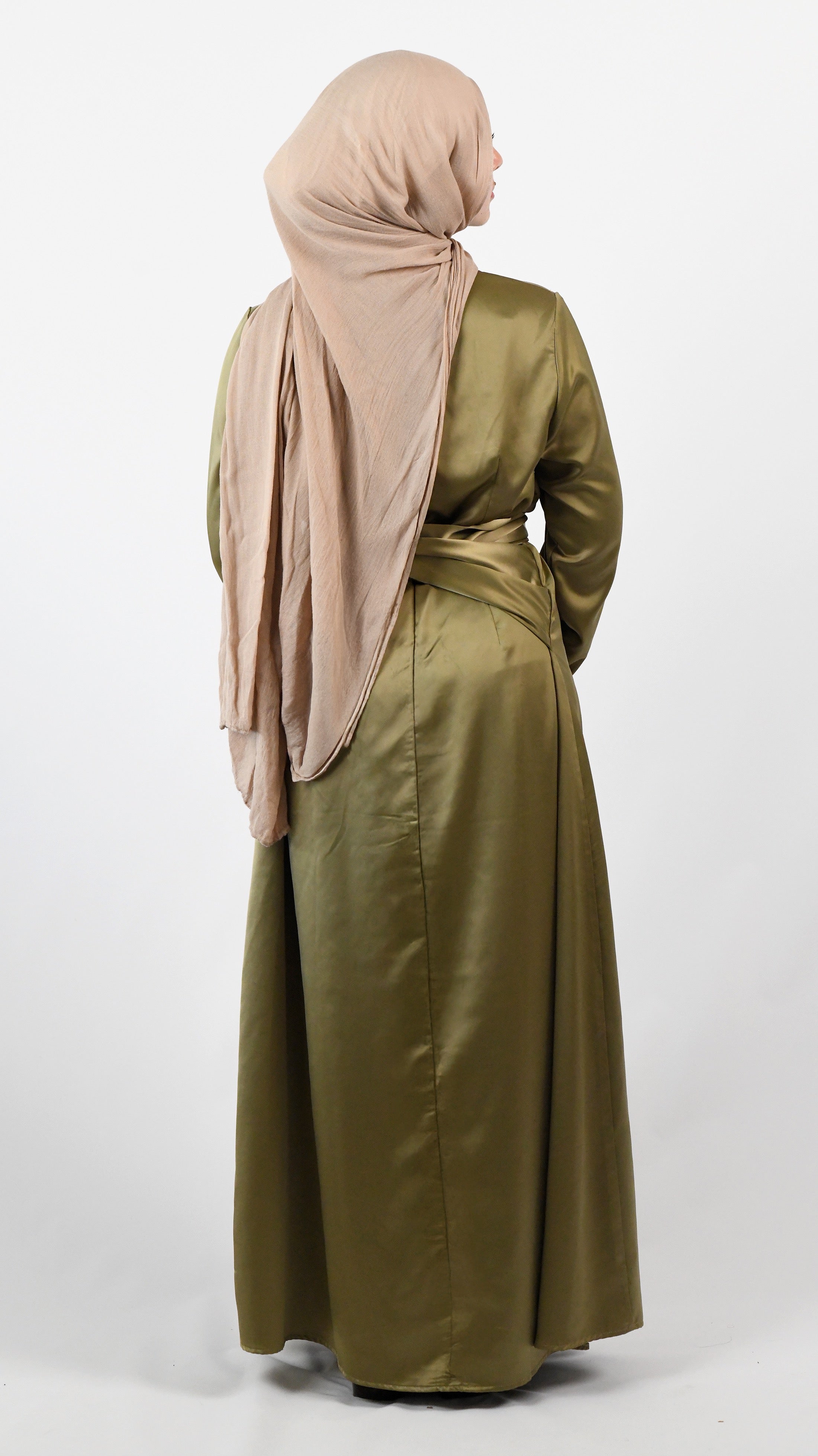 Sara Satin Tie Dress - Moss