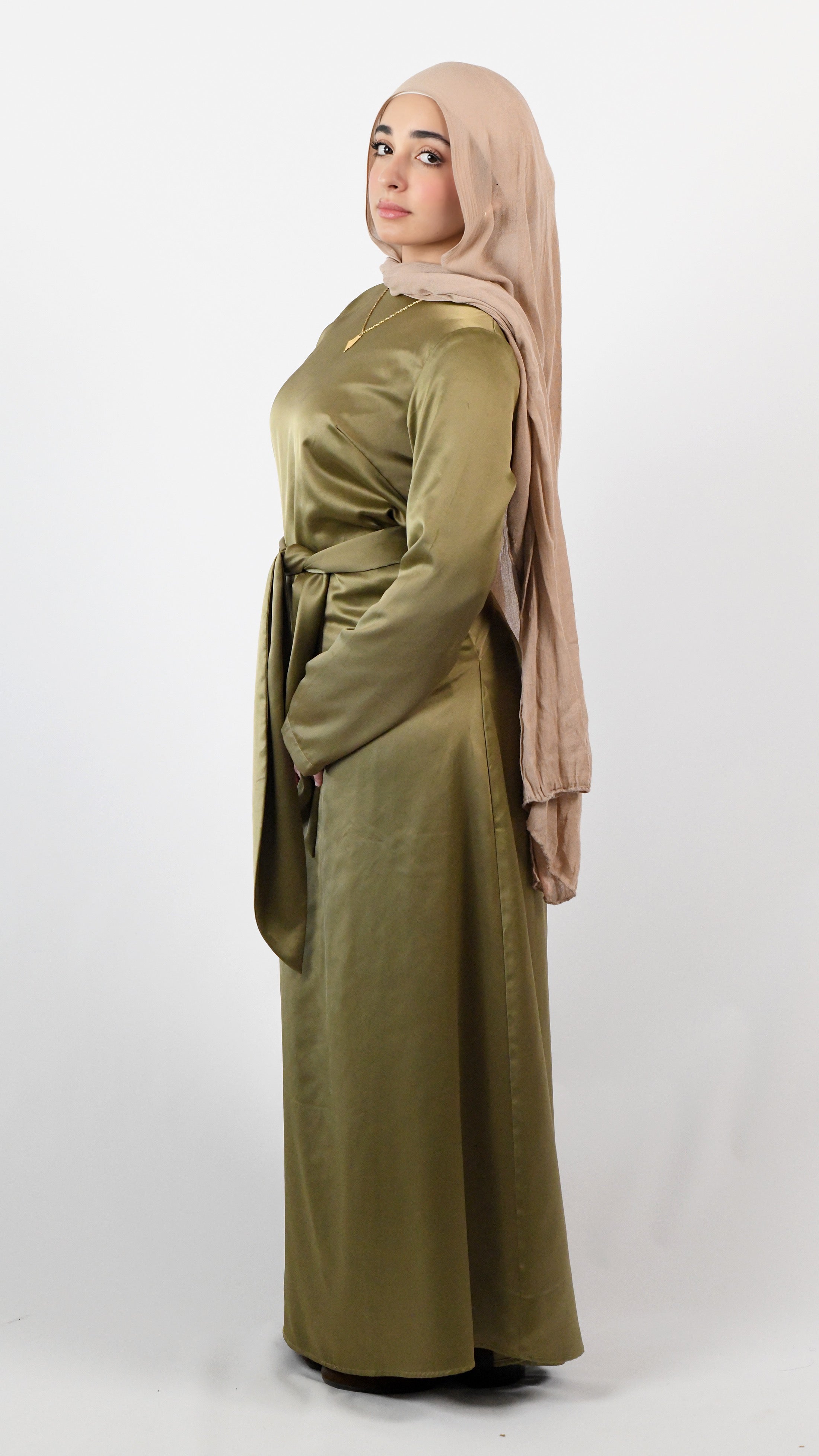 Sara Satin Tie Dress - Moss