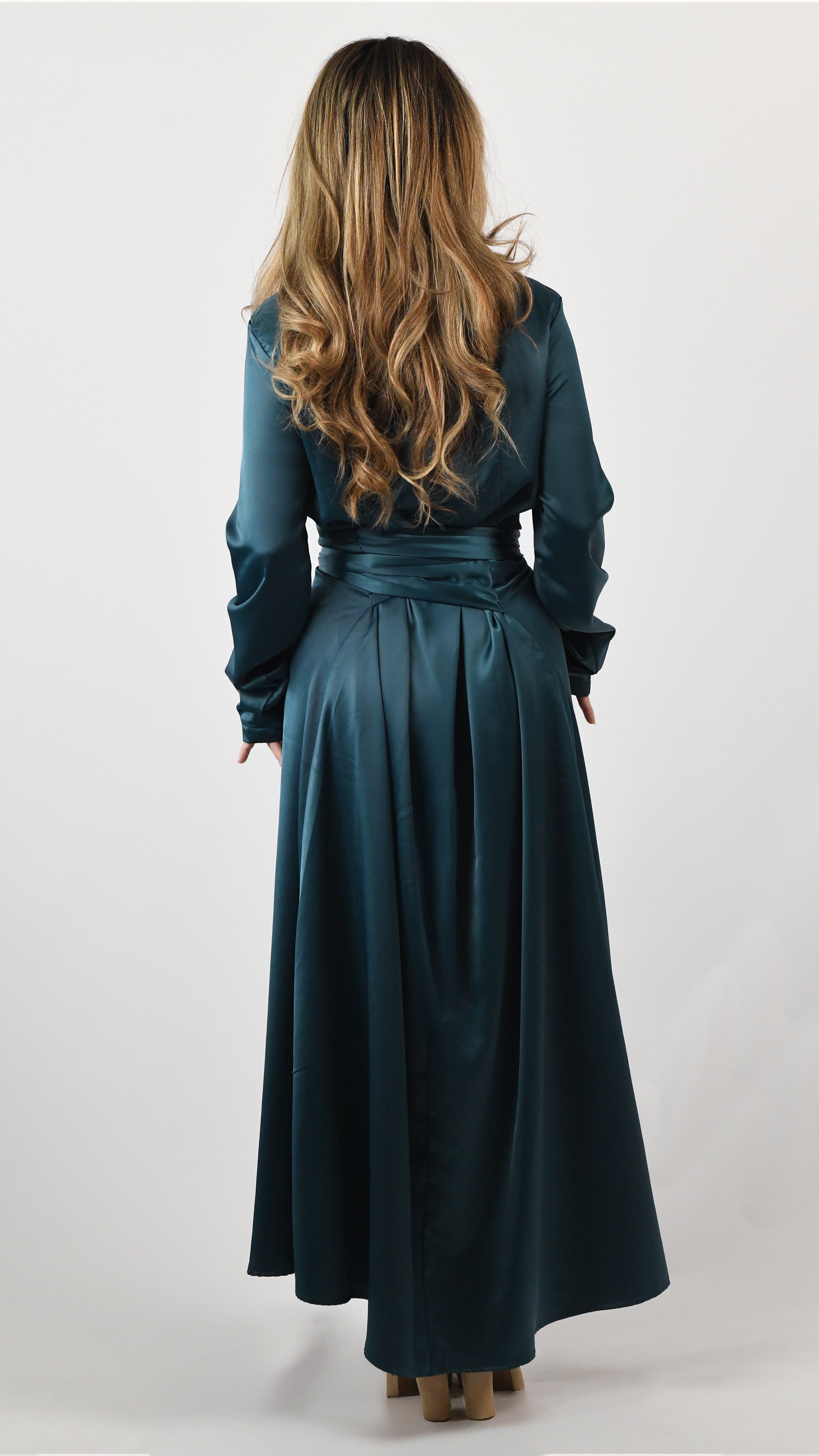 Sara Satin Tie Dress - Teal