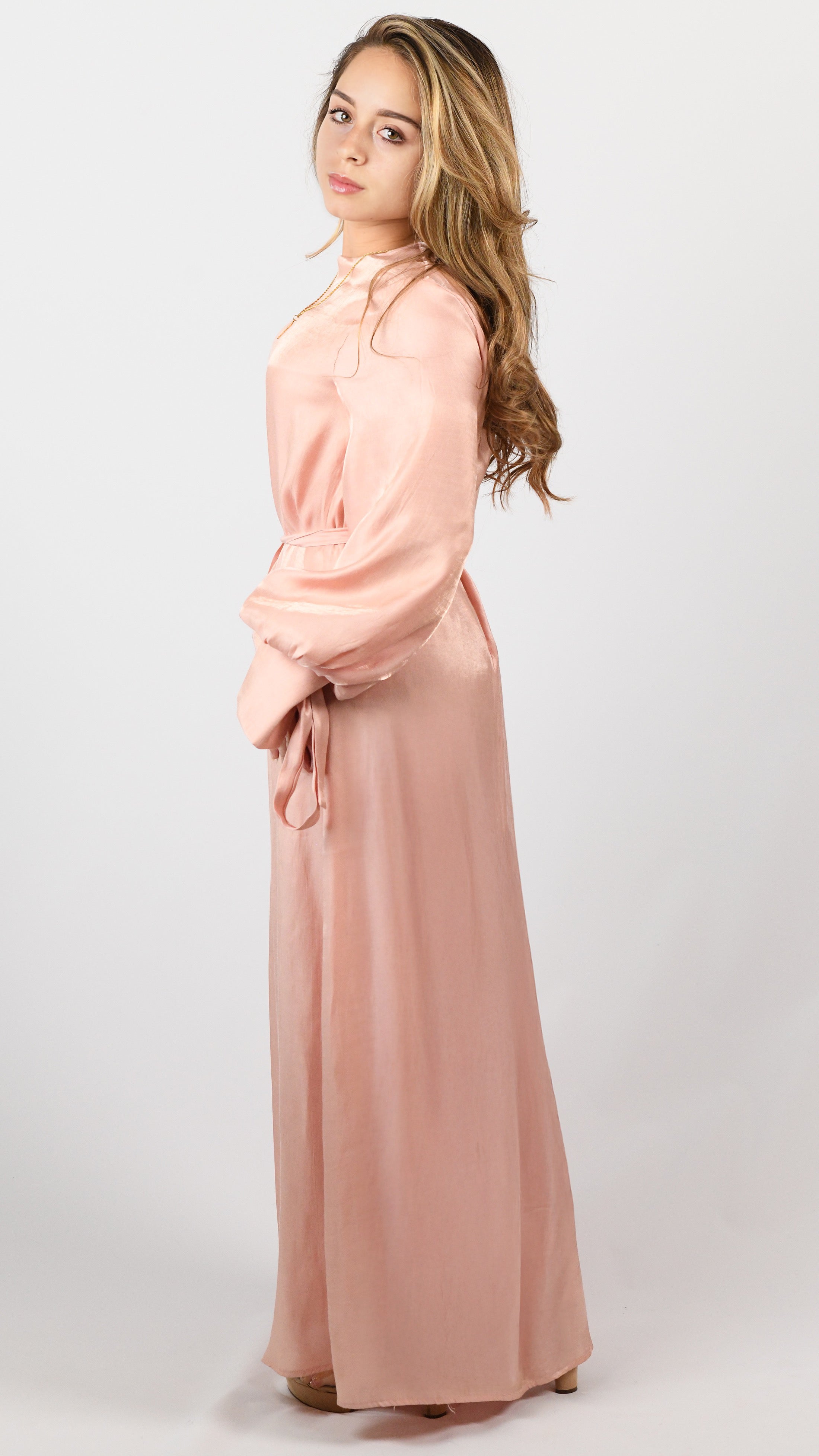 Lena Tie Sleeve Dress - Shimmery Baby Pink