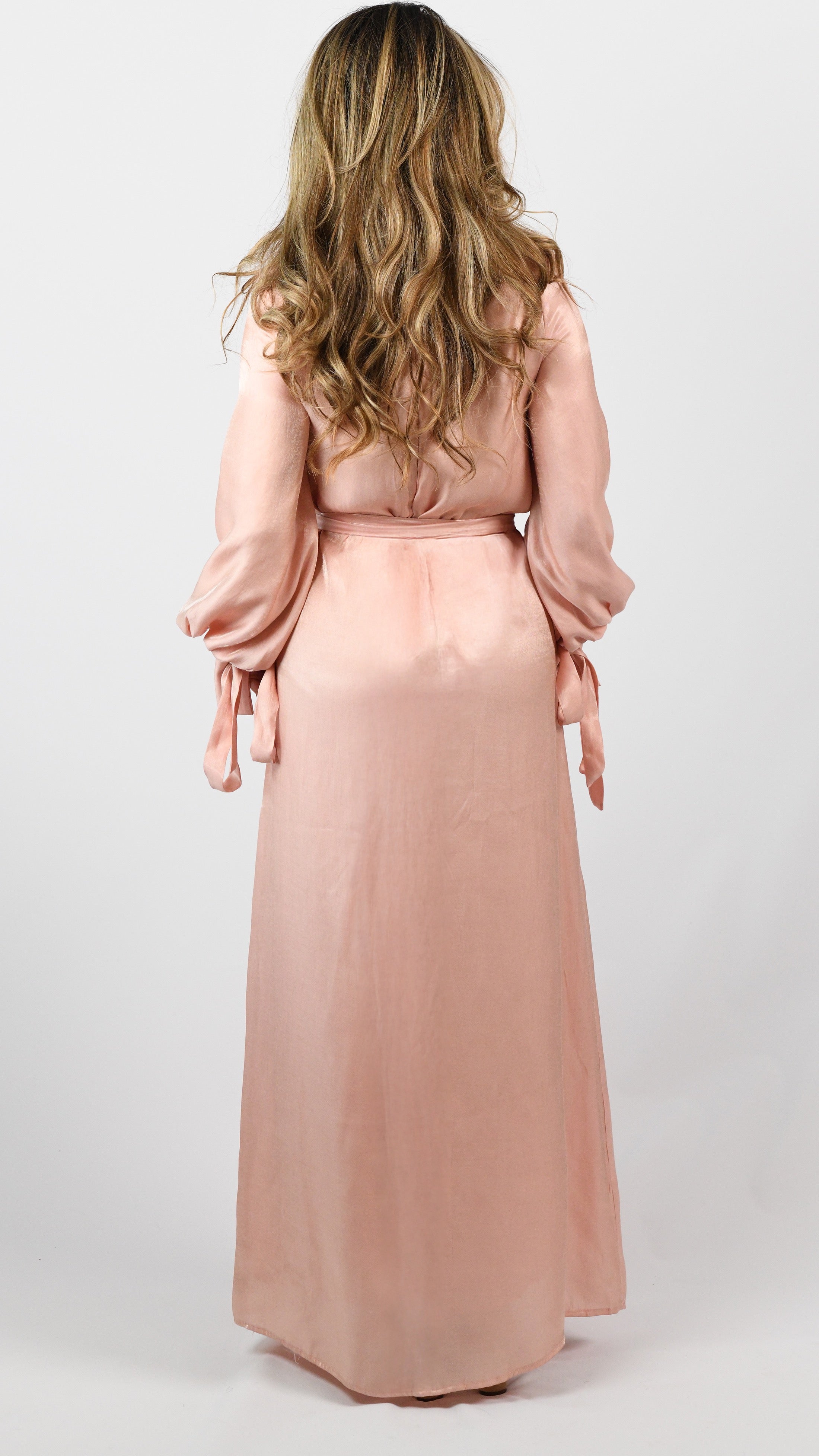 Lena Tie Sleeve Dress - Shimmery Baby Pink