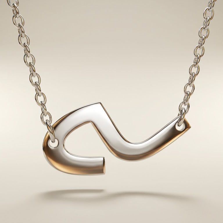 Necklace with a arabic letter pendant design on a beige background